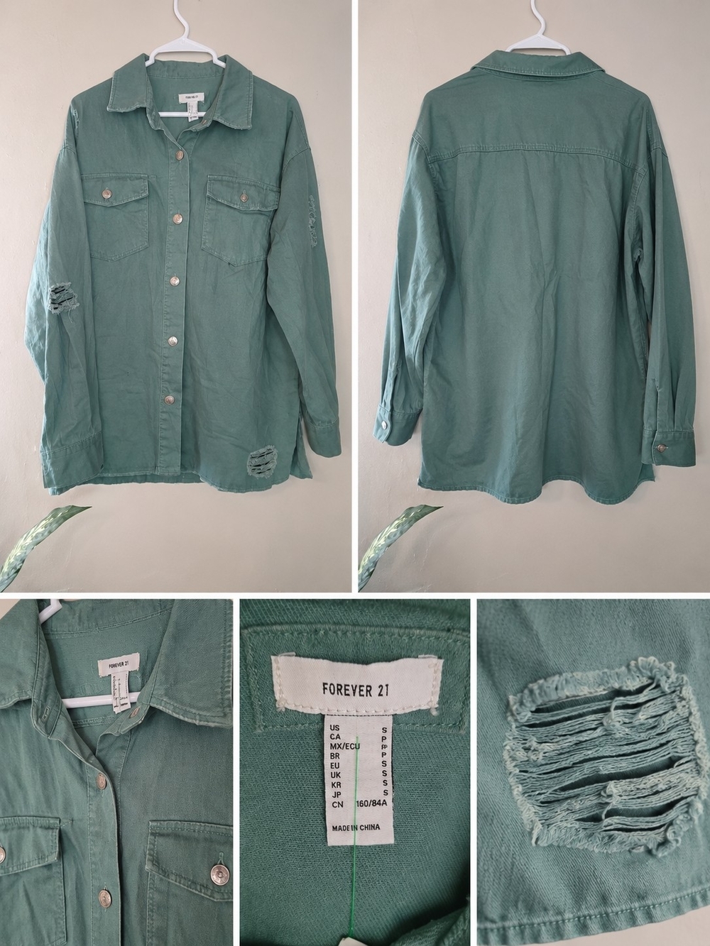 Forever 21 Women  Button-Down Shirt Jacket in Sage